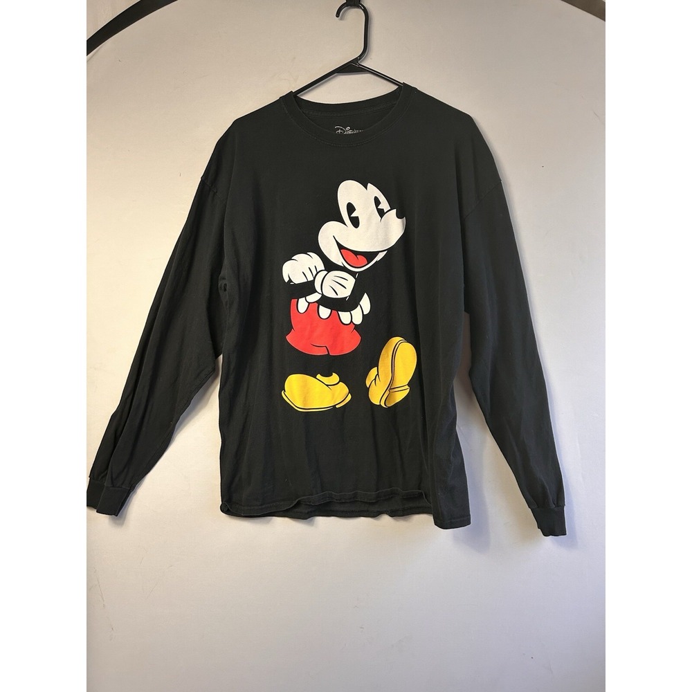 DISNEY Black SPELL‎ OUT ARMS The Original Mickey Mouse Long Sleeve Shirt Mens XL